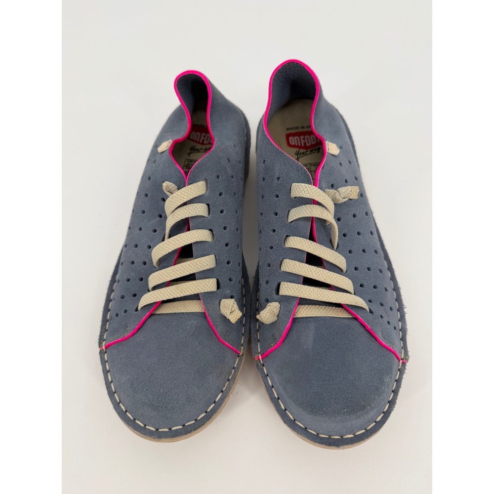 On Foot Your Way Grey Suede Neon Pink Trim Sneakers Made in Spain Womens 40